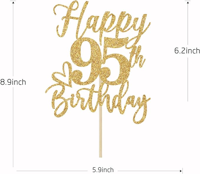 Happy 95th Birthday Cake Topper, 95th Birthday Decorations for Men/Women, Cheers to 95 Years, 95 Fabulous, 95th Birthday Party Supplies Gold Glitter