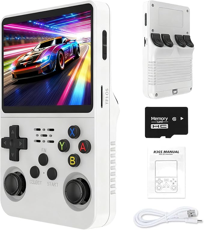 Retro Handheld Game Console R36S, 3.5-Inch HD IPS Screen 3200mAh Battery, 128G Built-in 20000+ Games 20+ Emulators, HDMI TV Output for Classic Game Play (White +128G)