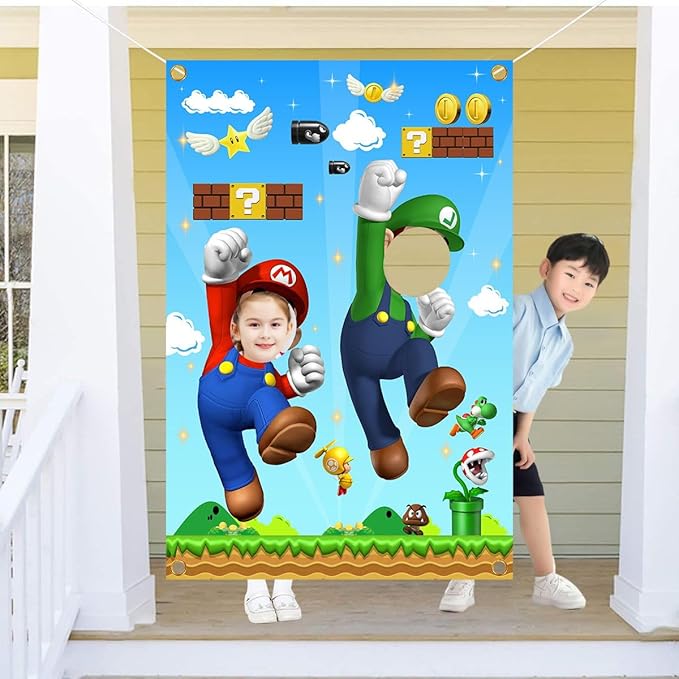 Mario Photo Door Banner Mario Face Photography Banner Background Mario Birthday Party Supplies