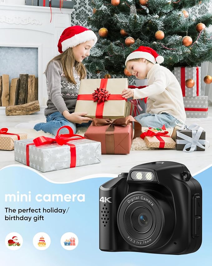 Mini Keychain Camera - 4K Mini Retro Digital Camera - Tiny Pocket Size Photo Video Cameras with 32GB Card - Small Compact Micro Portable Video Recorder for Travel Study Recording(Black)