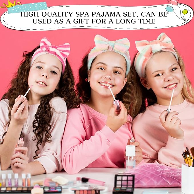 Bonuci 50 Pcs Spa Party Supplies for Girls, 10 Satin Robe 10 Kids Slippers Sleepover Birthday Spa Party Favors