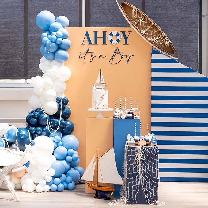 Dark Blue White Balloon, 12 Inch Different Shades Blue and White Balloon for Birthday Baby Shower Bridal Baptism Wedding Graduation Party Decorations