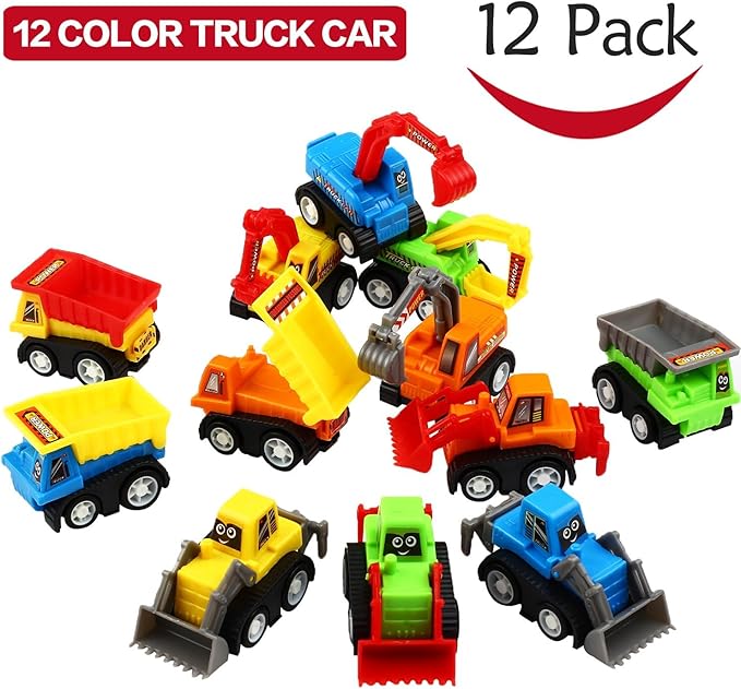 Pull Back Car, 12 Pcs Mini Truck Toy Kit Set, Play Construction Engineering Vehicle Educational Preschool for Children Boys Party Favors, Kids Birthday Game Gift Playset Classroom Reward