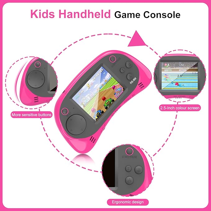 Handheld Games for Kids -16 Bit Retro Video Game with 220 HD Electronic Games - 2.5'' IPS Portable Travel Game Gifts for Boys Girls Ages 4-12
