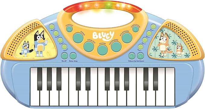 Bluey 25 Note Light Up Musical Keyboard - Portable Learn to Play Keyboard Musical Education Learning Toy for Toddlers and Preschoolers