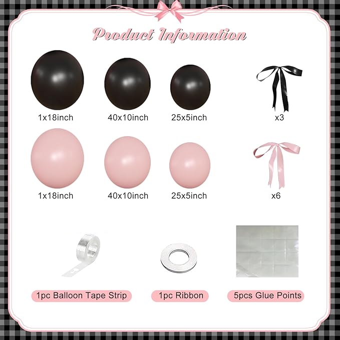 Pink Black Balloon Garland Arch Kit, 141Pcs Pink and Black Balloons Different Sizes 18 10 5 Inch and Bows for Coquette Birthday Wedding Baby Shower Bridal Shower Party Decorations