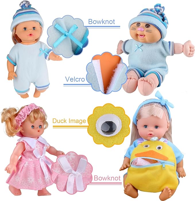 8pcs for 8-9-10 Inch Baby Doll Clothes Dress Newborn Baby Doll Accessories Gown Costumes Outfits with Schoolbag Xmas Gift-wrap