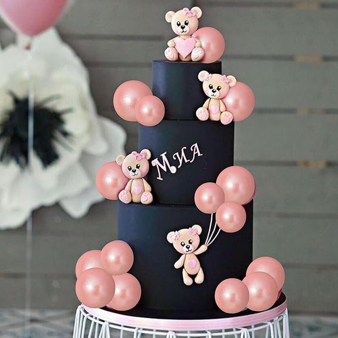 Gyufise 30Pcs Balls Cake Toppers Ball Cake Picks Foam Ball Shaped Cupcake Toppers Mini Balloons Baby Shower Cake Decorations for Wedding Enaggement Bridal Shower Birthday Party Supplies Rose Gold