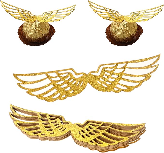 50PCS Wizard Party Chocolate Decoration Wings Chocolate Decoration, Wings Wafer Cupcake Toppers with 50pcs Glue Point, Wafer Cupcake Toppers for Anniversary Birthday Wedding