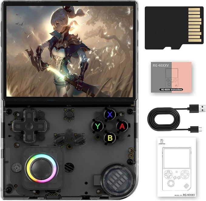 RG40XX V Retro Handheld Game Console , RG40XXV 4.0 Inch IPS Screen Linux System Built-in 64G TF Card 5528 Games Support TV Output 5G WiFi Bluetooth 4.2(Black)