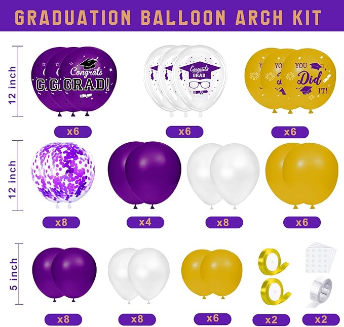 Purple and Gold Graduation Decorations 2026, Graduation Decorations Set of 4 Balloons Boxes with Letters 2026 GRAD So Proud of You, Congrats Grad Decorations for High School & College