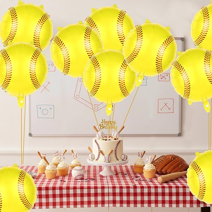 12 Pcs Yellow Baseball Balloons,18 Inch Baseball Party Foil Balloons,Sports Mylar Balloons Baseballs Birthday Decorations for Baseballs Party Sports Theme Party Supplies