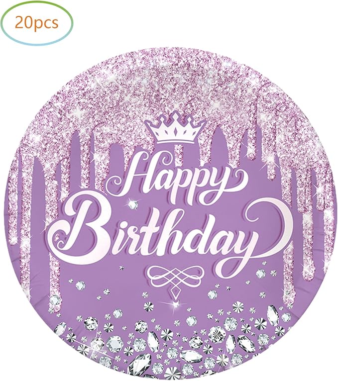 Purple Birthday Party Supplies, include 20 Plates and 20 Napkins, Purple Theme Birthday Party Decorations for Girl Women Wedding Bday Party Supplies