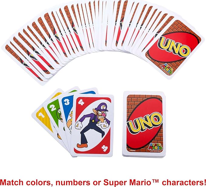Mattel Games UNO Super Mario Card Game Animated Character Themed Collector Deck 112 Cards with Character Images, Gift for Kids Ages 7 Years Old & Up (Amazon Exclusive)