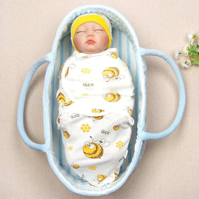 Reborn Baby Doll Swaddle Blanket for 17-22 Inch Reborn Baby Boys Girl Dolls Soft Cotton Blanket Carry Newborn Infants Dolls Bee Clothing Accessories