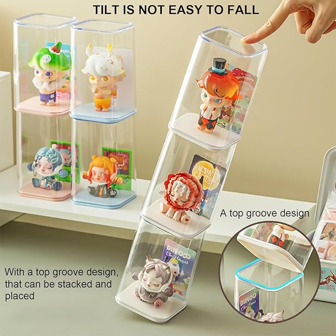 4 Pack Display Boxes Clear Small Display Case for Mini Pop Figures, Stackable Acrylic Dustproof Blind Box for Funko Pop Figures, Collectibles, Mini Toys, Vinyl Figures