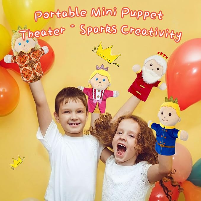 6 PCS Puppet Set 12 Inch, Fairy Tale Members Elf Plush Puppets Toddlers Princess Hand Puppet for Kids Ages,Soft Puppets for Storytelling Teaching Preschool Role Play Puppet Toy for Boy Girls