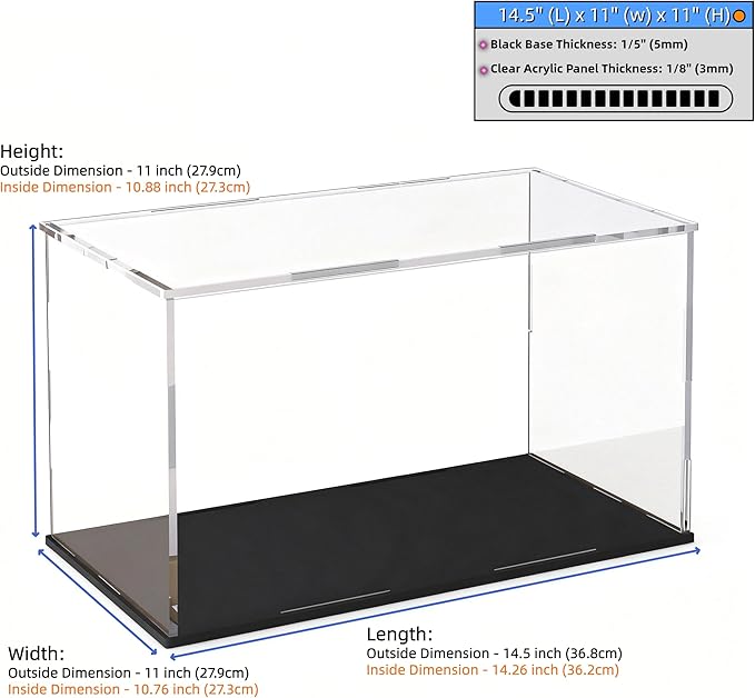 Large Acrylic Display Case, Clear Acrylic Display Box with Matte Base, Dustproof Collectible Storage Cases, DIY Easy Assembly Showcase for Figures, Models, Collectibles, 14.5 x 11 x 11 inch