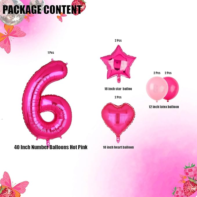 40 Inch Number Balloons Hot Pink 6 Large Number Balloon Anniversary Event Celebration Bachelorette Cowgirl Let's Go Girls Pink Themed 6th Birthday Party Decor Supplies 9 Pcs
