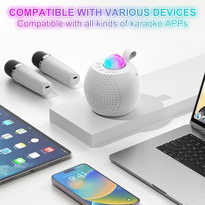 SOUTHMAN Mini Karaoke Machine for Kids Adults, Bluetooth Karaoke Machine with 2 Wireless Microphone for Kids Ages 4,5,6,7,8,9,10,11,12+ Years Old Toddler, Disco LED Lights for Girls Boys Gifts