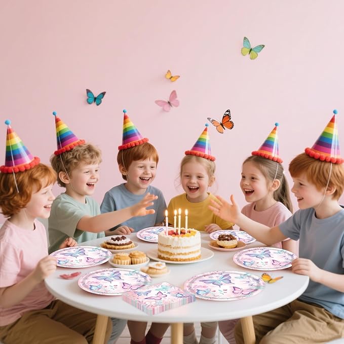 72Pcs Butterfly Plates and Napkins, Butterfly Birthday Paper Plates and Napkins with Forks Disposable Tableware Set for Girl Butterfly Birthday Decorations