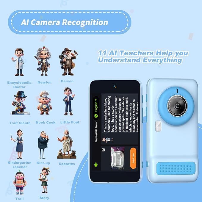 Kids WiFi AI Camera with 11 AI Roles & Photo Recognition, 5MP Digital Camera for Kids, 3.97" IPS Screen, Educational Learning Toy, Christmas Birthday Gifts for Boys Girls Ages 3-12（Blue）