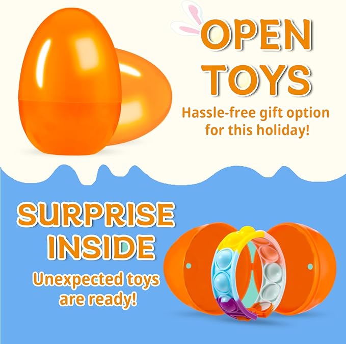 60PCS Prefilled Easter Eggs with Toys Inside, Easter Basket Eggs Filled Stuffers, Easters Theme Party Favors Fidget Hunting Assortment Toys, Treasure Box Party Supplies