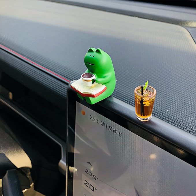 Cute Frogs Statues Car Dashboard Decorations Accessories Interior for Women Men, Funny Mini Coffee Collectible Figurines for Car Display Decor Rearview Mirrors Decoration Computer Monitor Ornaments