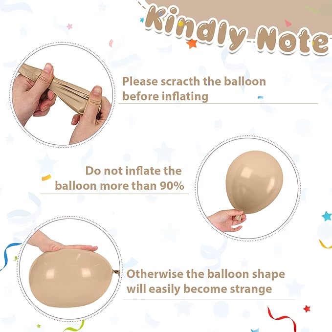 Netural Balloons, 12Inch Double Stuffed Beige Cream Tan Balloons Blush White Sand Boho Balloon with Star Balloon for Netural Gender Reveal Bridal Birthday Wedding Party Decorations