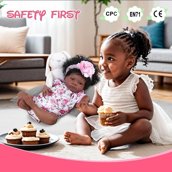 Aori Reborn Baby Dolls Black Girl - 20-inch Black American Realistic Newborn Doll with Feeding Accessories, Great Gift Set for Kids 3+, Grand-Parents, Collectors