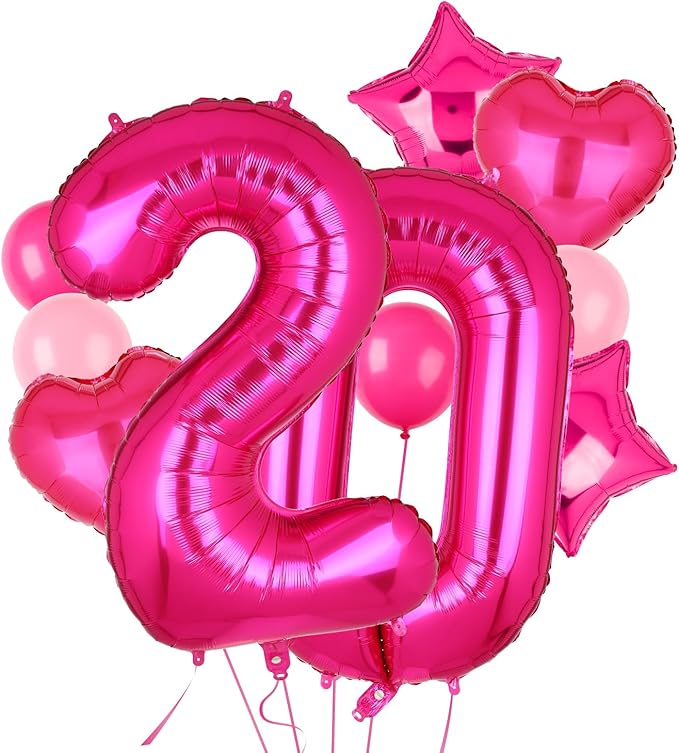 40 Inch Number Balloons Hot Pink 20 Large Number Balloon Anniversary Event Celebration Bachelorette Cowgirl Let's Go Girls Pink Themed 20th Birthday Party Decor Supplies 10 Pcs