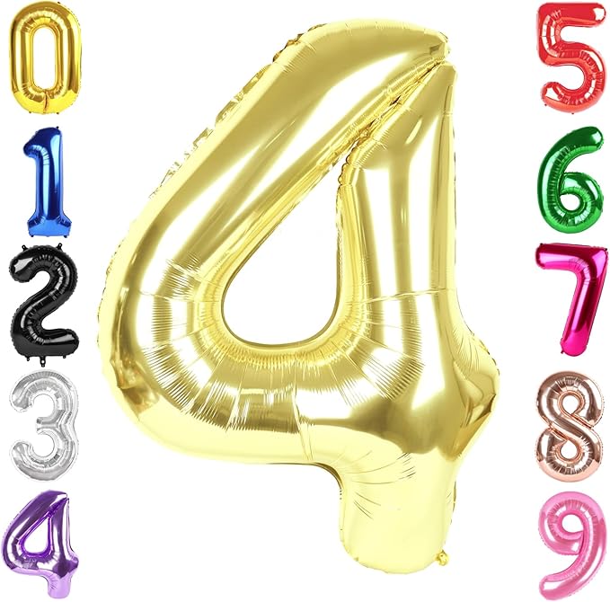40 Inch Champagne Gold Number 4 Balloon, Giant 4 Number Balloons for 4th Birthday Decorations, Party Supplies for Baby Boy Girl, Champagne Gold Party Decor