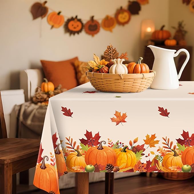 Thanksgiving Tablecloth, 3PCs Fall Tablecloths 54” x 108” Plastic Disposable Tablecloth Autumn Maple Leaf Party table Cover for Friendsgiving Fall Party Table Decorations Thanksgiving Table Decor