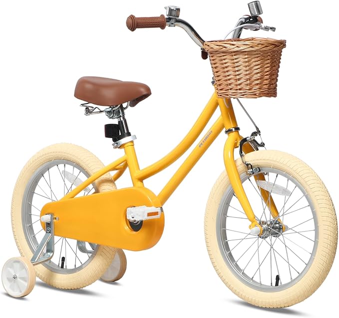 Petimini Vintage Kids Bike for Girls, 12–20 Inch Classic Bicycle with Wicker Basket & Bell, High Tensile Steel Frame, Training Wheels (12–18”), 85% Pre-Assembled, Retro Bike for Outdoor Riding