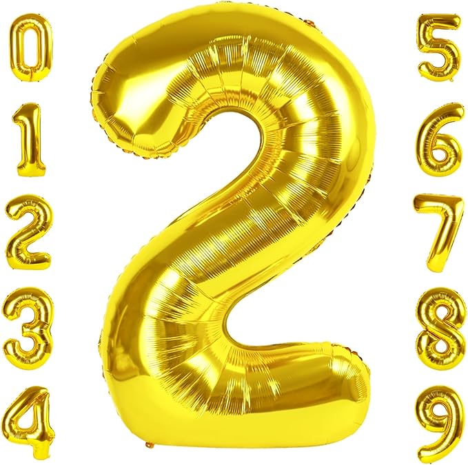 2 Numbers Balloon 40 Inch Gold Two Balloon Number Birthday Decor, 2nd 12 21st Party Celebration Decorations Graduations Wedding Baby Shower