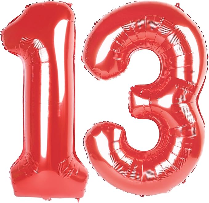 Red Number 13 Balloon 40 inch, 13 Number Balloons, 13th Red Birthday Decorations, 13 Year Old Girls Boys Party Supplies