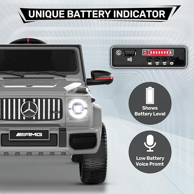 ANPABO Licensed Mercedes-Benz G63 Car for Kids, 12V Ride on Car w/Parent Remote Control, LED Headlights, Music Player & Horn, Soft Start, Low Battery Prompt, Kids Electric Car, Grey