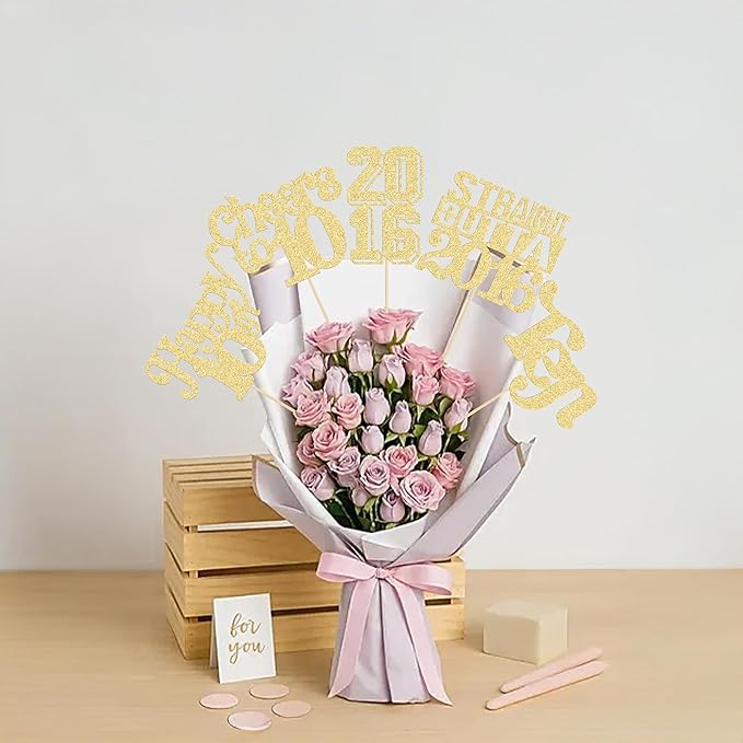 Gyufise 15Pcs Happy 10th Birthday Centerpiece Sticks Ten Straight Outta 2016 Table Flower Centerpieces Sticks Cheers to 10 Decorations for 10th Birthday Party Supplies Gold