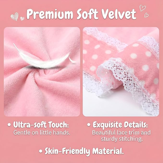 3Pcs Baby Doll Accessories Dolls Bedding Kit Playset Soft Pink Polka Dot Baby Doll Blanket Mattress Pillow Fits 8-12 Inches Dolls for Girls Dollhouse Gifts Bedding Accessories