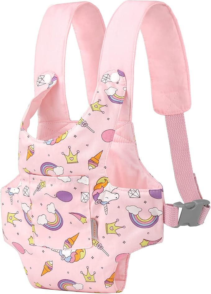 GAGAKU Doll Carrier Doll Accessories Stuffed Animal Carrier with Adjustable Straps for Kids – Pink (Stars)