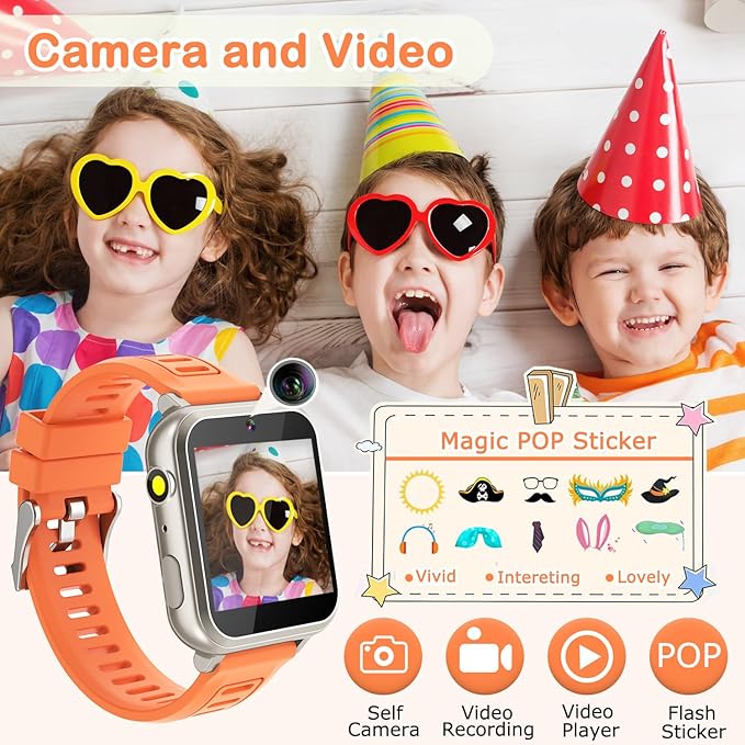 Cosjoype Kids Smart Watch Girls Gifts Age 5-12, 24 Puzzle Games HD Video Camera Music Player Storybook Pedometer HD Flashlight 12/24hr Touchscreen Kids Watch with Screen Protector