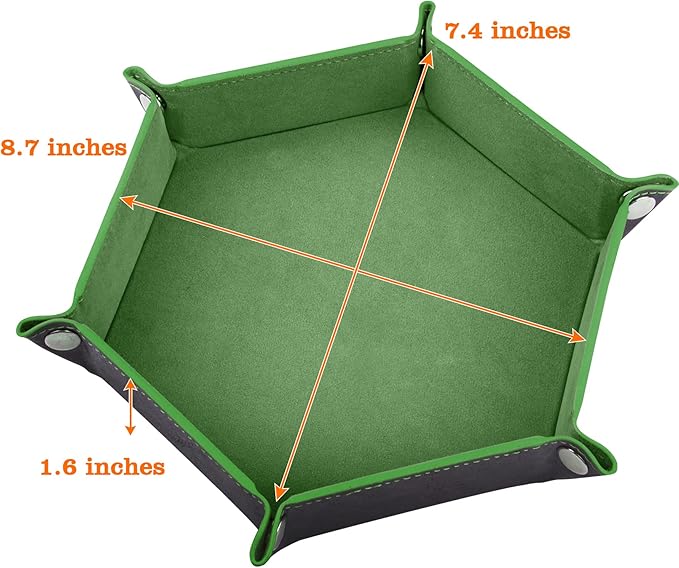 SIQUK 2 Pieces Dice Tray PU Leather Dice Trays Portable Folding Hexagon Dice Roller Tray for Dice Games Like RPG, DND and Other Table Games (Green, Camel)