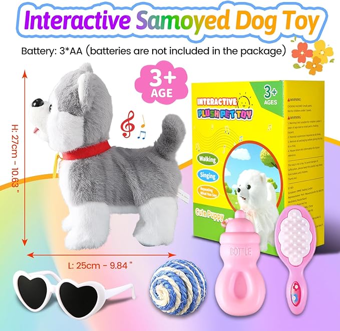 Marsjoy Husky Walking Barking Dog for Kids Interactive Musical Puppy Robot Repeats What You Say, Realistic Licking Tongue Wagging Tail Remote Control Toddler Toys for Girls and Boys Birthday Gifts