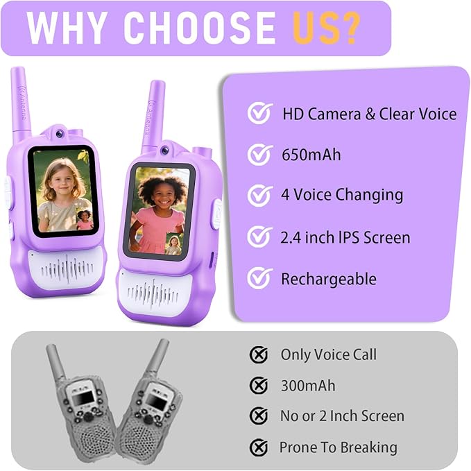 Lapare Video Walkie Talkies for Kids, Rechargeable 2-Way Radio with HD Color Screen, Real-time Video Toys for Girls, Kids Outdoor Camping Hiking, Birthday Gifts