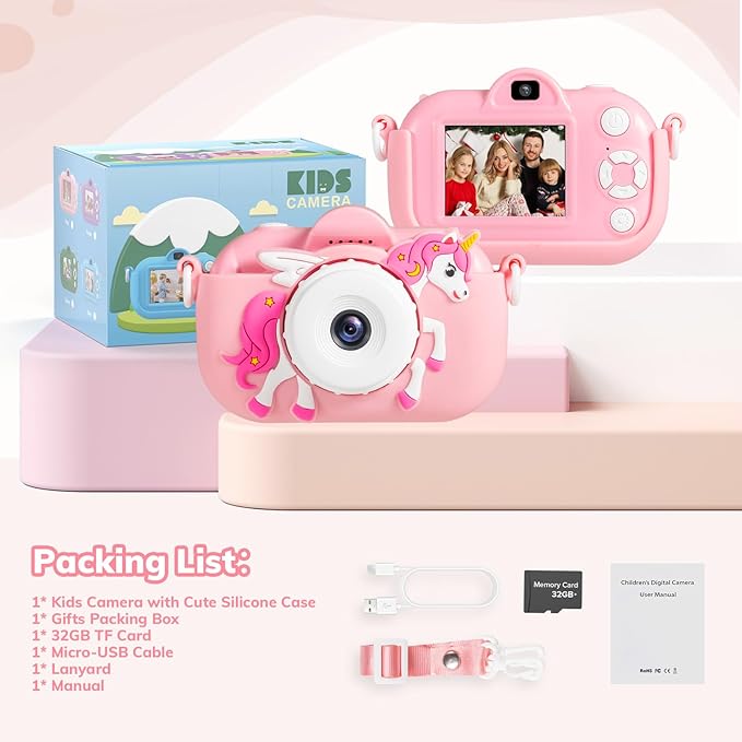 Kids Camera Toddler Toys for Girls, 3-12 Year Old Girl Birthday Gifts Toys, 48MP HD Kids Digital Camera for Kids, 1080P HD Video Toddler Camera Kid Toys Gifts for 3 4 5 6 7 8 9 10 Year Old Girls