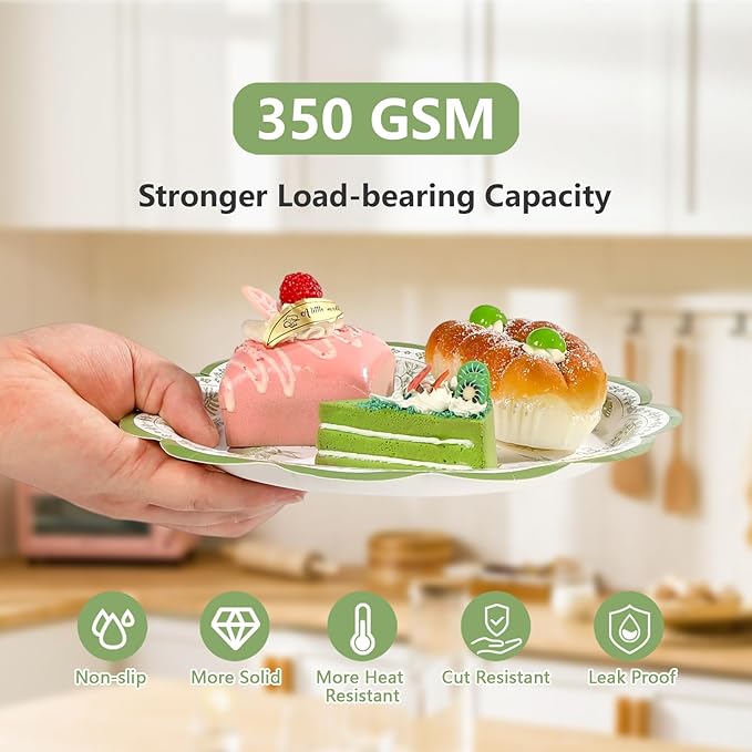96Pcs Green Hummingbird Flowers Party Supplies Sage Green Bird Floral Plates and Napkins Disposable Vintage Spring Floral Tableware Set for Birthday Picnic Dinner Party Decorations Serves 24