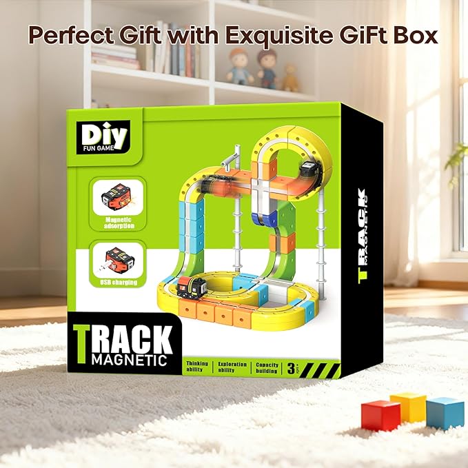 3D Gravity-Defying Electric Magnetic Train Set,Modular Reconfigurable Race Track Kit, STEM Educational Building Toy for Kids 3-12, Safe & Durable for Boys Girls