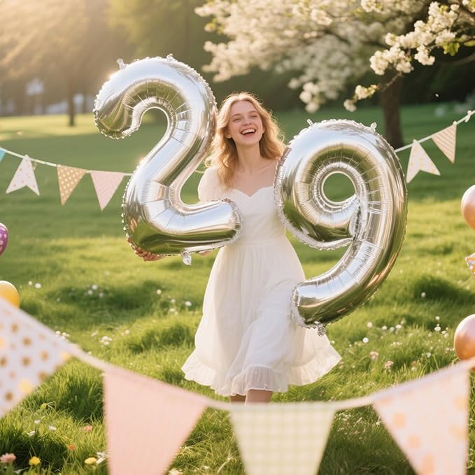 40 Inch Silver Number 29 Digital Balloon,Jumbo Mylar Foil Helium Balloon for 29 Balloons for Birthday Party,Wedding Anniversary Party Decorations