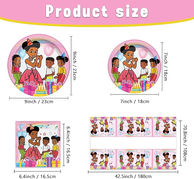 Gracies Corner Party Supplies 41Pack include 20 plates, 20 napkins 1 tablecloth for Gracies birthday party Decoration