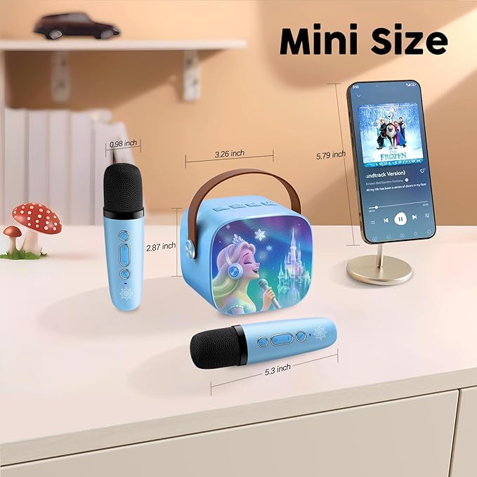 Kids Karaoke Machine for Kids Frozen Toys for Girl Gift, Mini Karaoke Machine with 2 Wireless Microphones Ages 3,4,5,6,7,8,9,10,11,12+ Year, Microphone for Kids Christmas or Birthday Toy Gift (Blue)